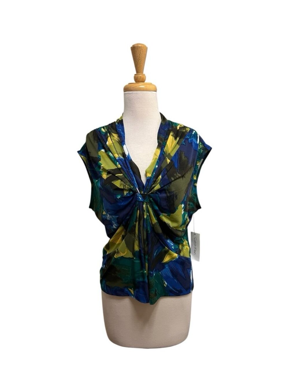 Calvin Klein Cap Sleeve Printed Blouse Size 14 Blue and Green